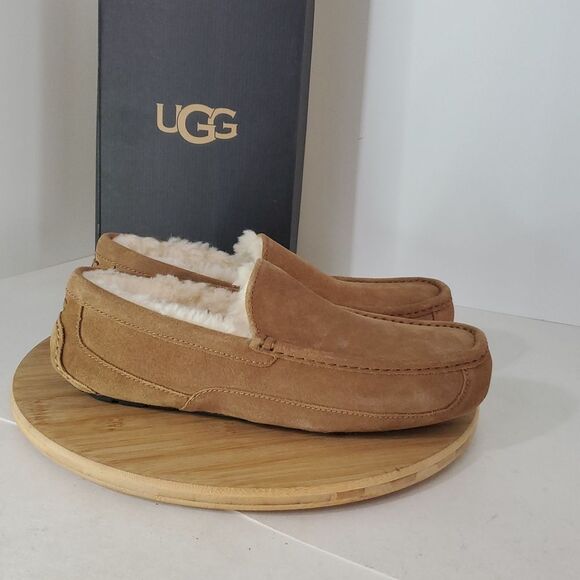 UGG Ascot Slipper Chestnut Suede Wool Comfort Loafer Men's US 10 New - Picture 2 of 13